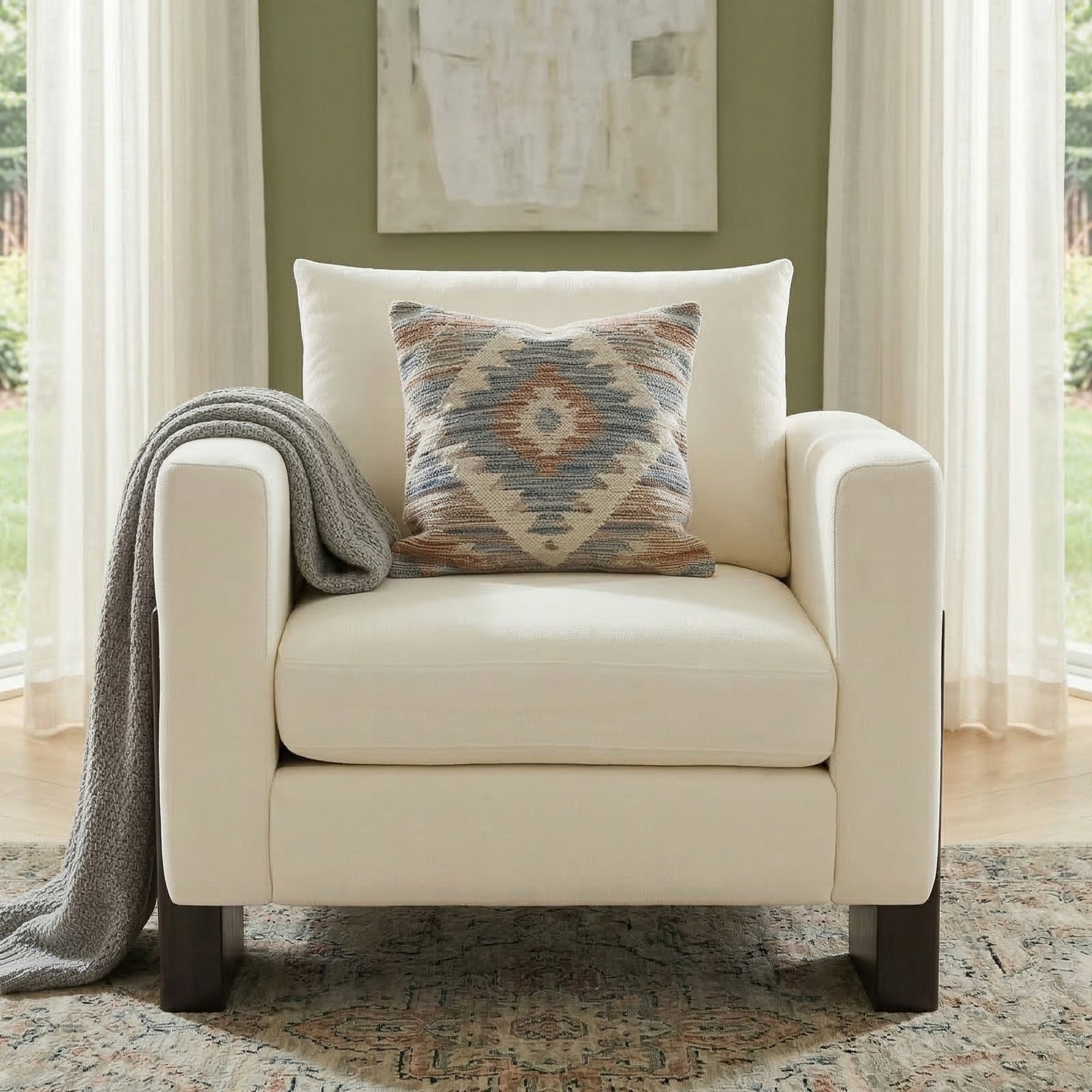 Modern Accent Chair Stylish Club Chair Armchair with Rubberwood Legs for Living Room, Bedroom, or Office