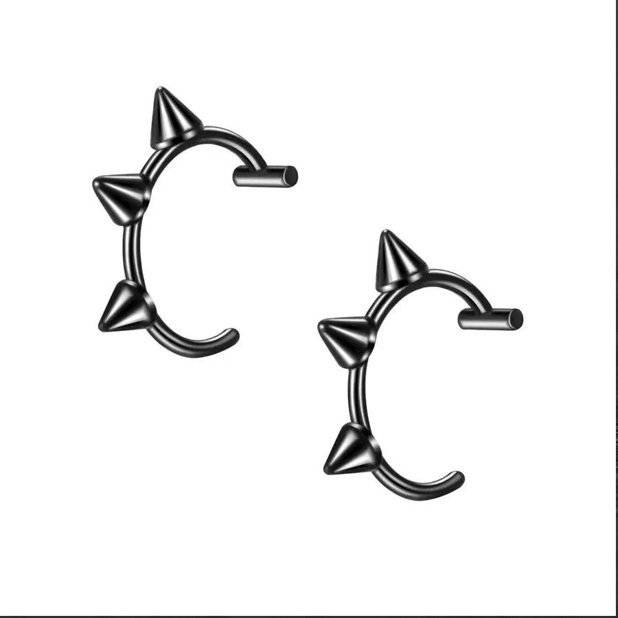 2 Piece Set Stainless Steel Clip-On Nose and Lip Rings | Punk Style Fake Piercing Jewelry