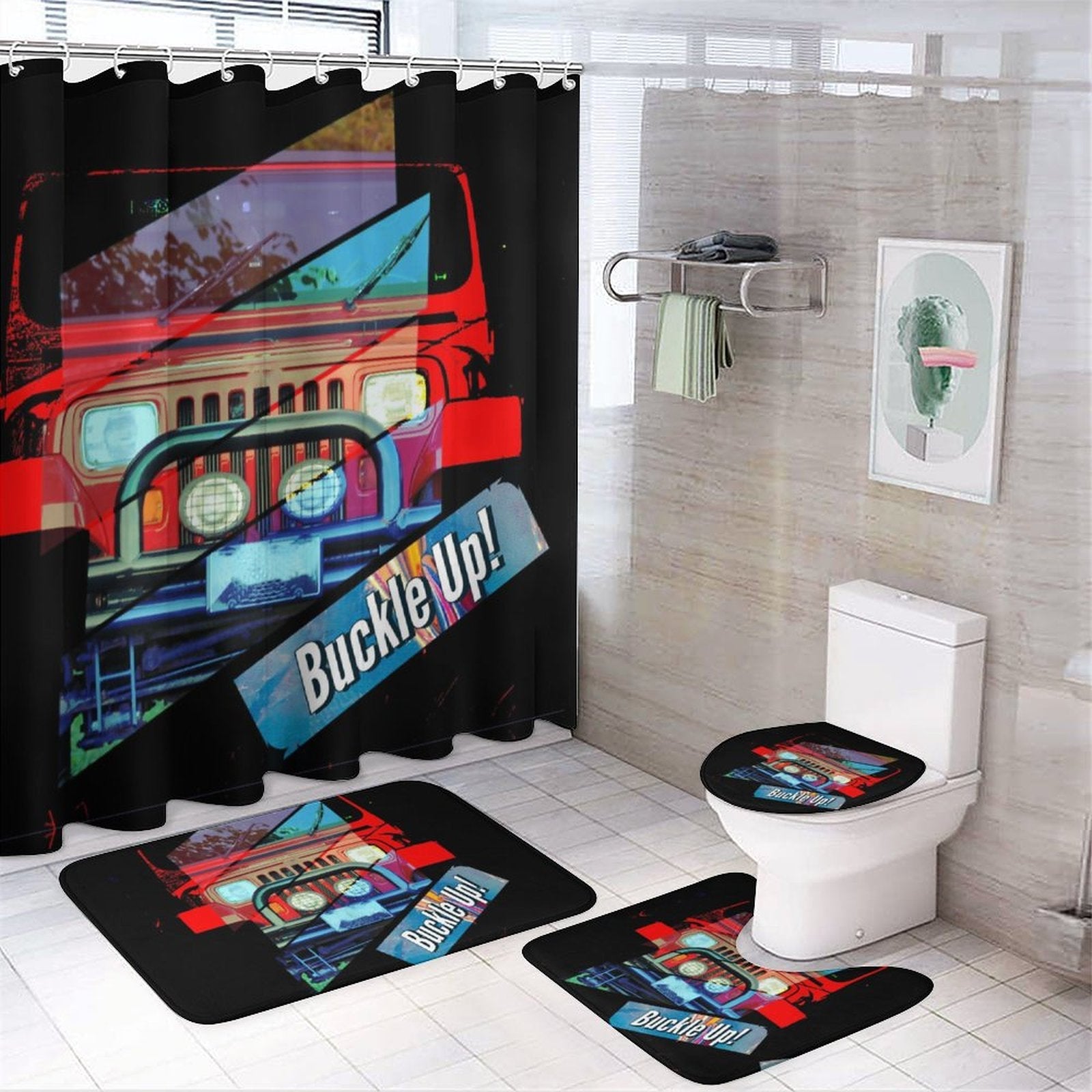 Buckle Up! 4-wheel Drive Bathroom Decor 4-Piece Accessory Set