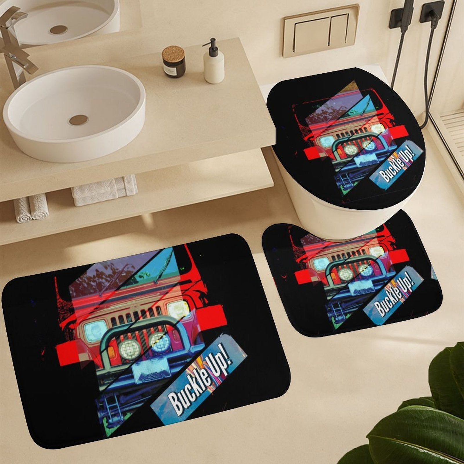 Buckle Up! 4-wheel Drive Bathroom Decor 4-Piece Accessory Set