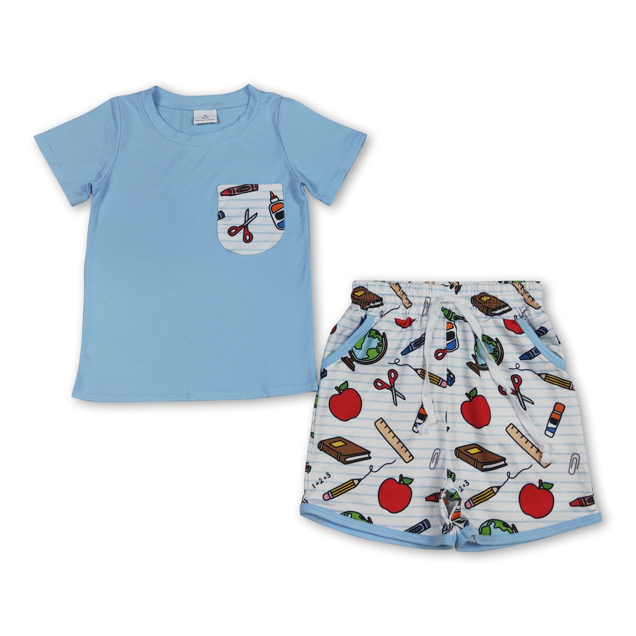 Pocket short sleeves top shorts kids boys back to school clothes