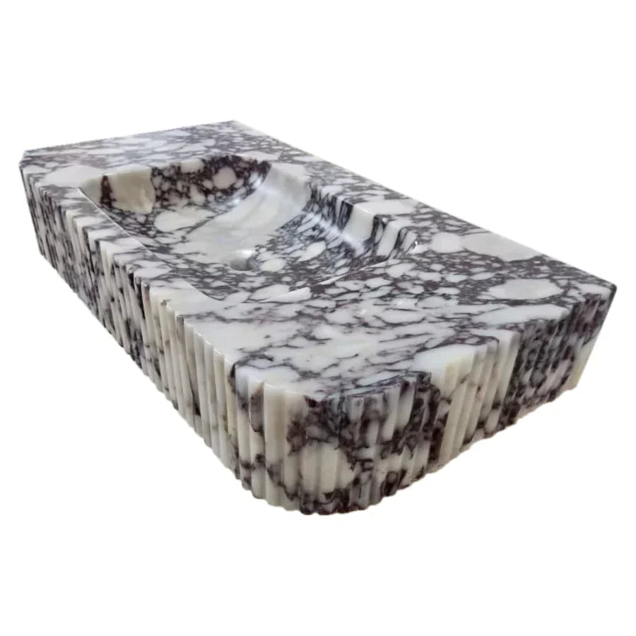 Calacatta Viola Marble Wall-mount Bathroom Vanity Sink - Ribbed Textured 18x32