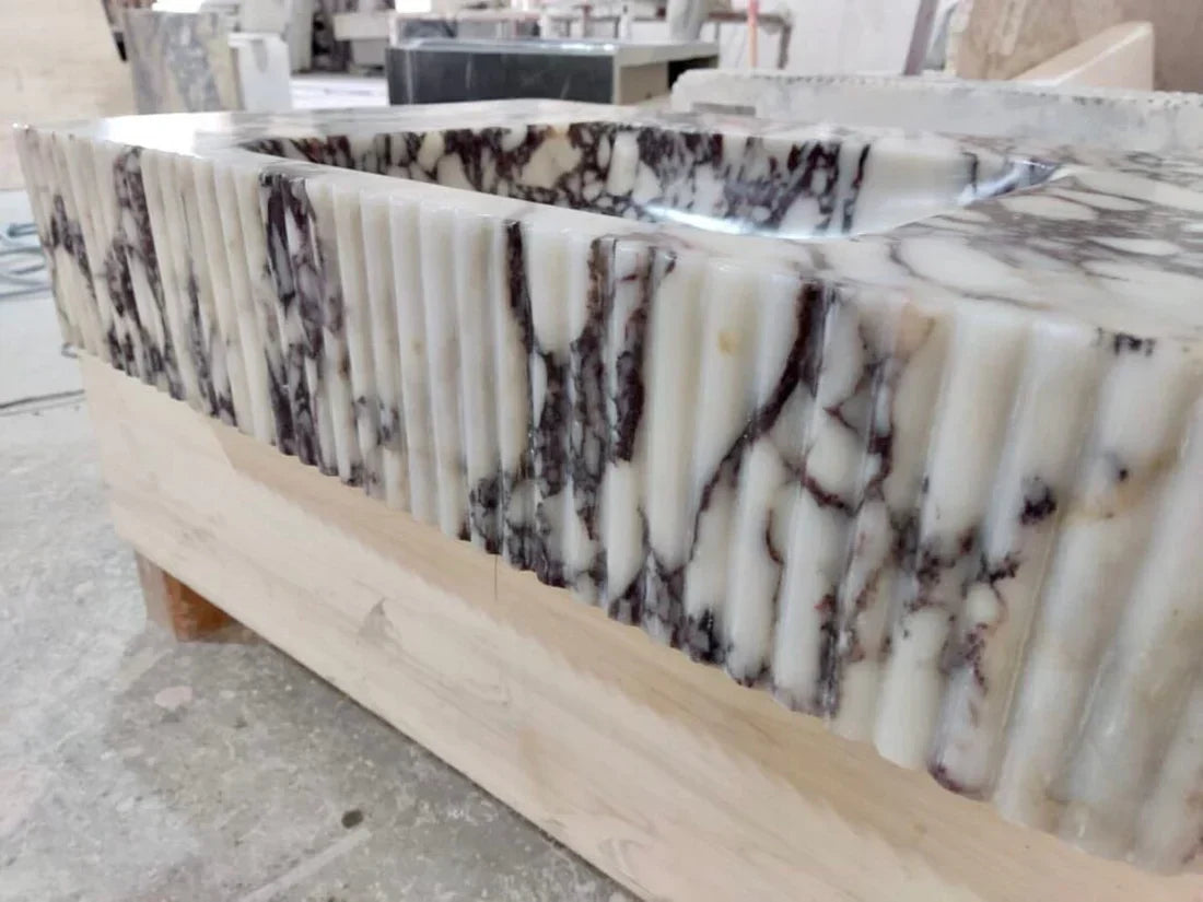Calacatta Viola Marble Wall-mount Bathroom Vanity Sink - Ribbed Textured 18x32