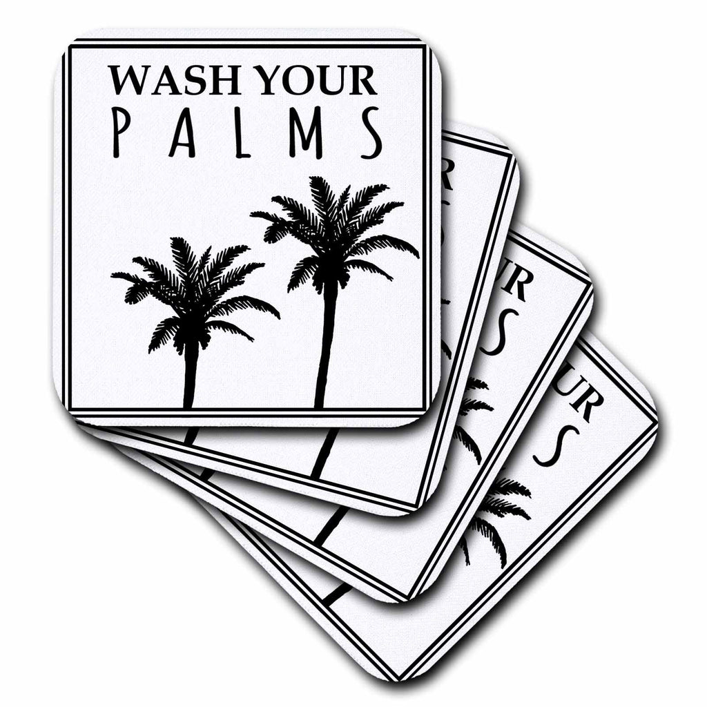 3dRose Wash Your Palms Funny Tropical Beach Tree Washroom Humor Bathroom Pun - Coasters (cst-363679)
