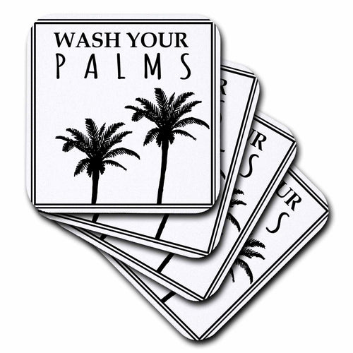 3dRose Wash Your Palms Funny Tropical Beach Tree Washroom Humor Bathroom Pun - Coasters (cst-363679)