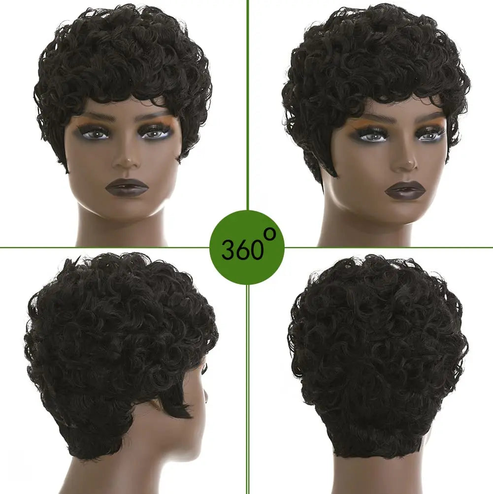 hort Pixie Wigs for Black Women Short Black Curly Pixie Wigs Synthetic Hair Wigs for Black Women Natural Wavy Black Pixie *China
