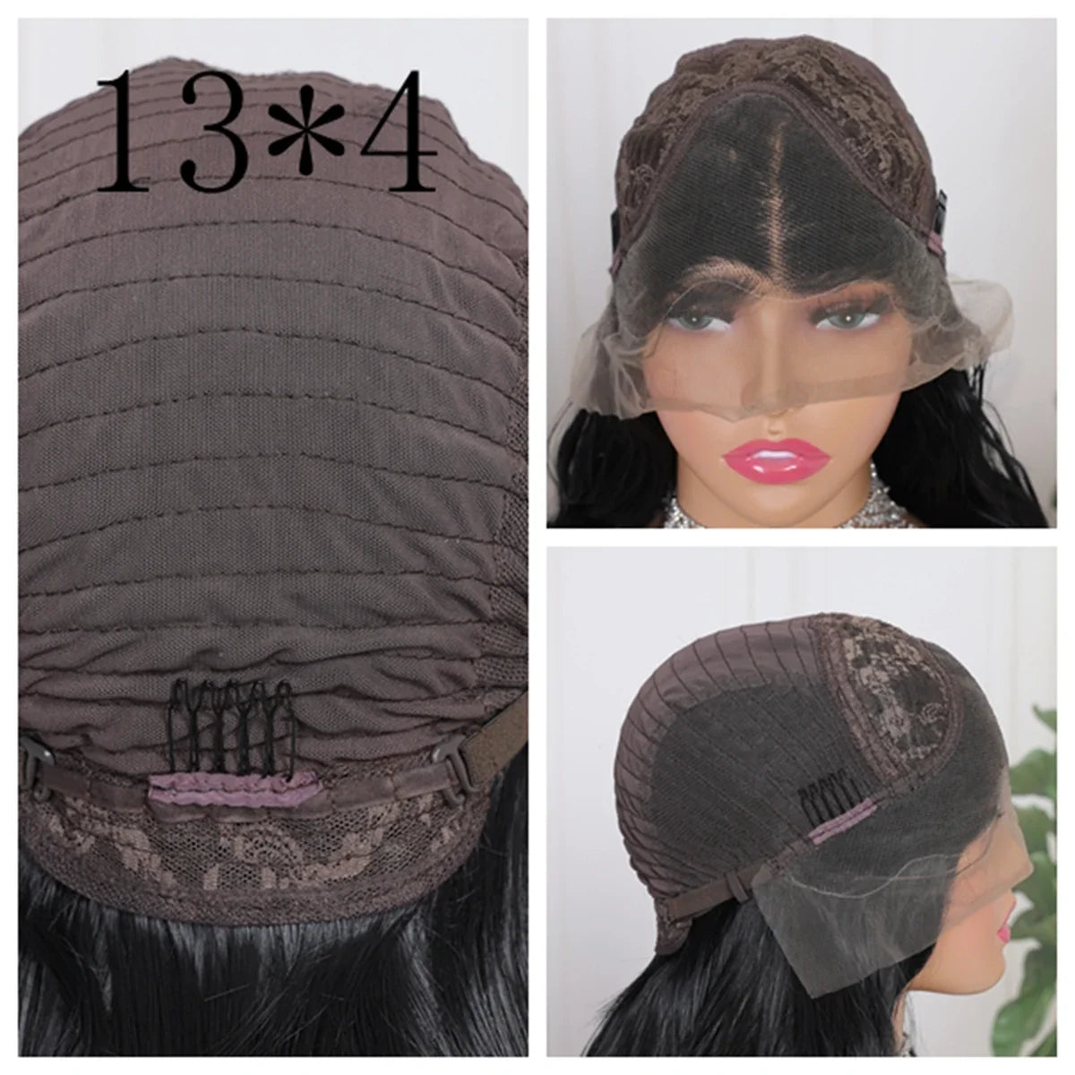 Long Straight 13X4 Lace Frontal Wig Black Color Synthetic Wigs For Black Women Preplucked With Baby Hair Bleach Knots Glueless