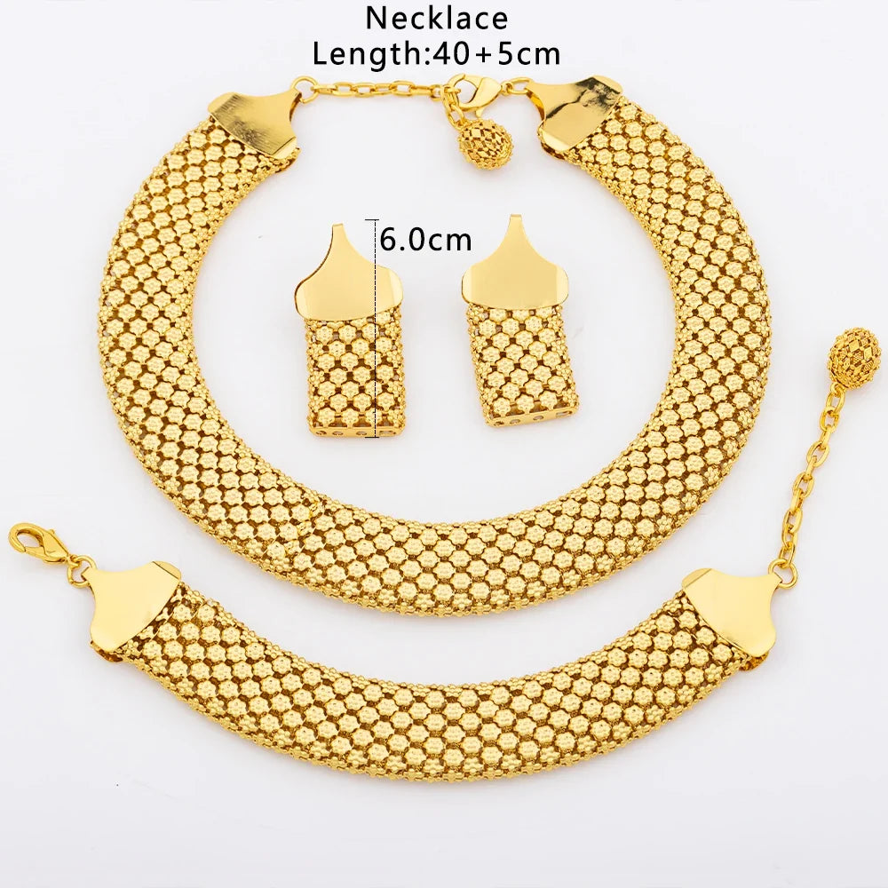 Dubai Hollow Earrings Necklace Jewelry Set Women Fashion Luxury Punk Jewellery Choker Bracelet Wholesale Accessories Party Gift