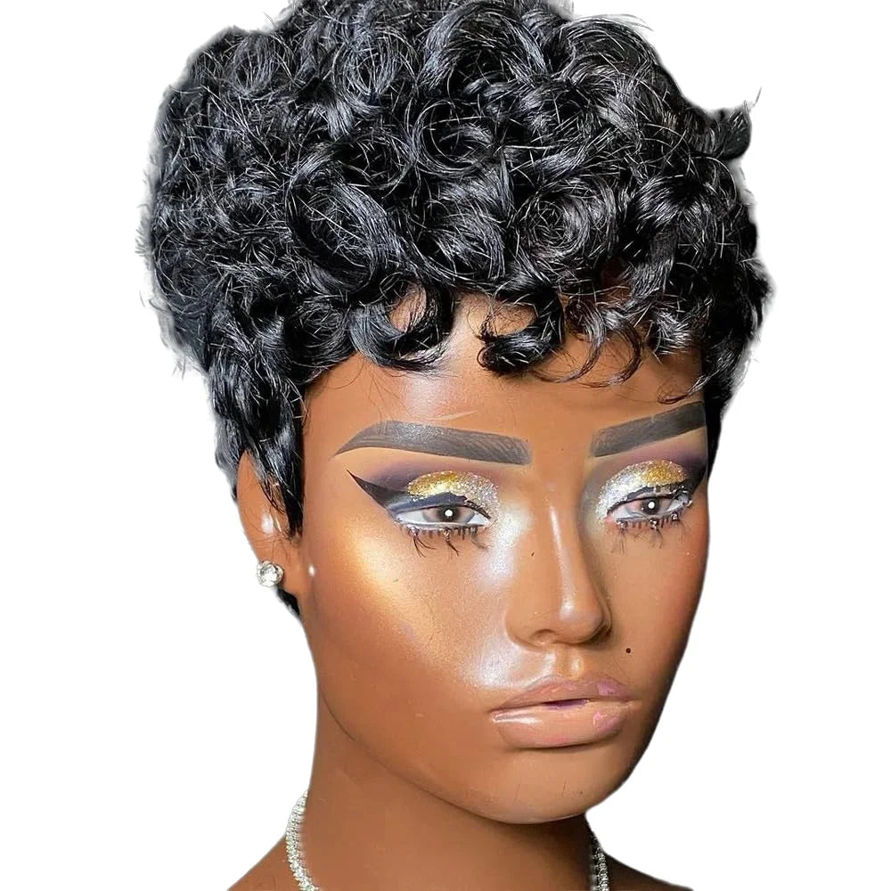 hort Pixie Wigs for Black Women Short Black Curly Pixie Wigs Synthetic Hair Wigs for Black Women Natural Wavy Black Pixie *China