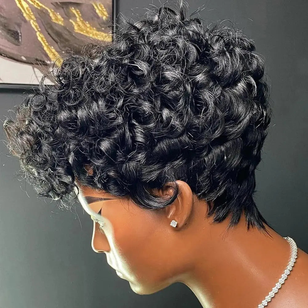 hort Pixie Wigs for Black Women Short Black Curly Pixie Wigs Synthetic Hair Wigs for Black Women Natural Wavy Black Pixie *China