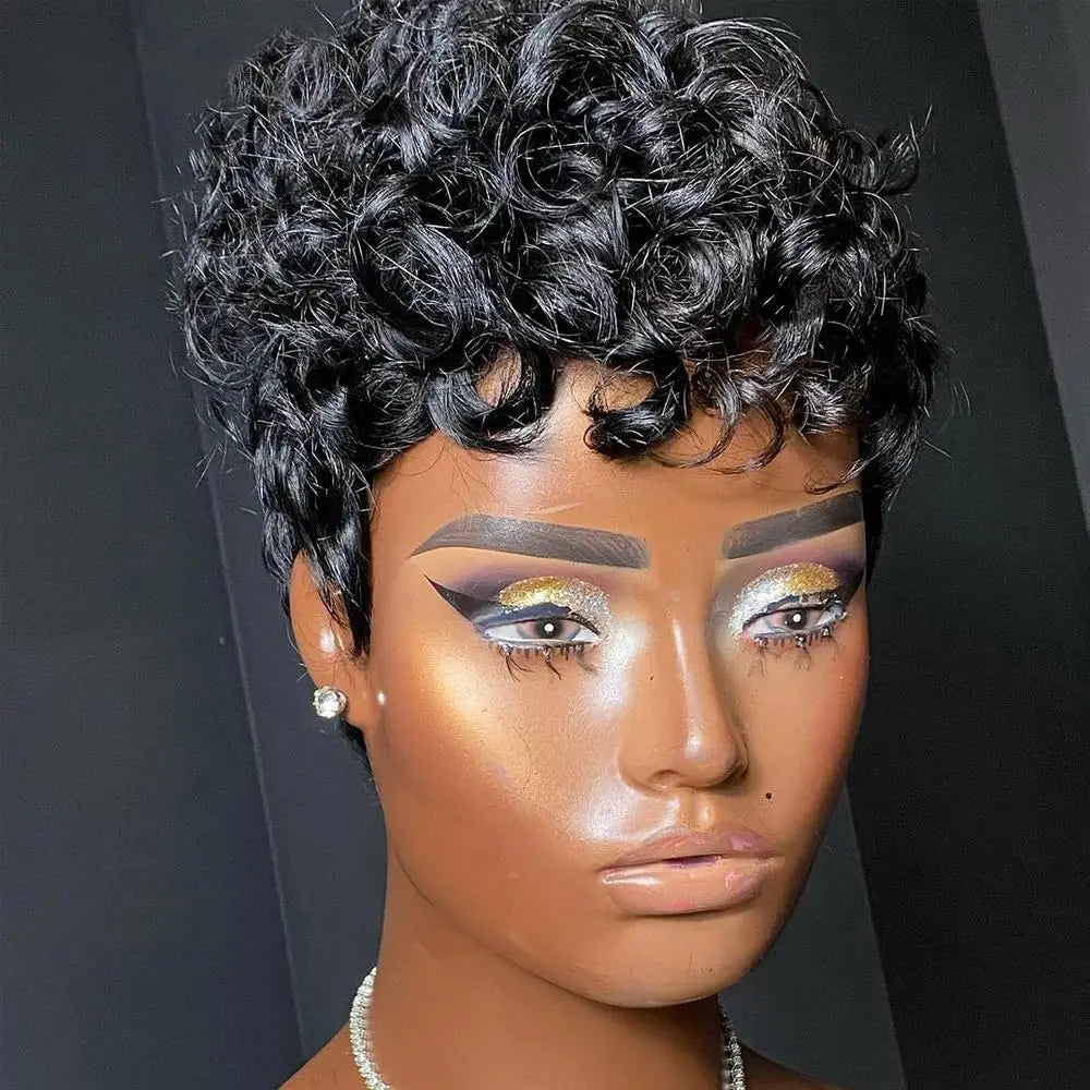 hort Pixie Wigs for Black Women Short Black Curly Pixie Wigs Synthetic Hair Wigs for Black Women Natural Wavy Black Pixie *China
