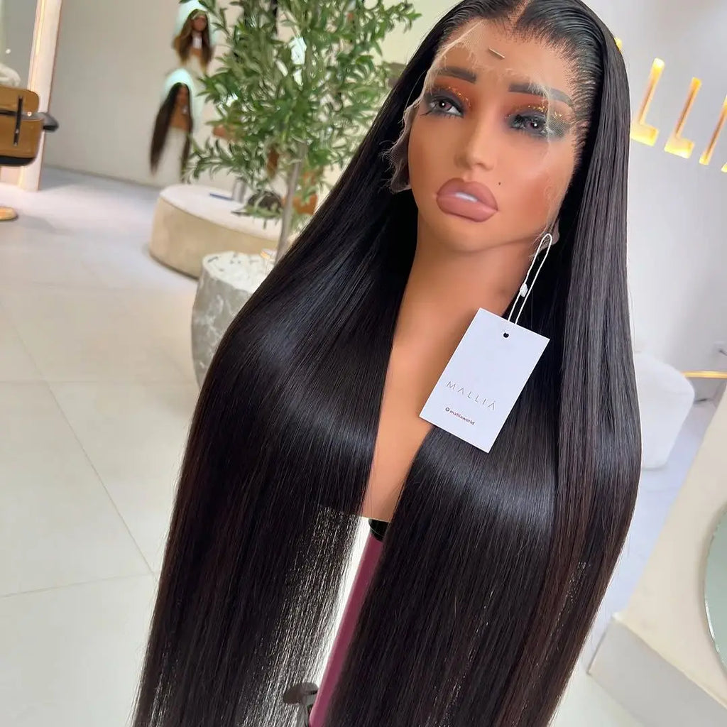 Long Straight 13X4 Lace Frontal Wig Black Color Synthetic Wigs For Black Women Preplucked With Baby Hair Bleach Knots Glueless
