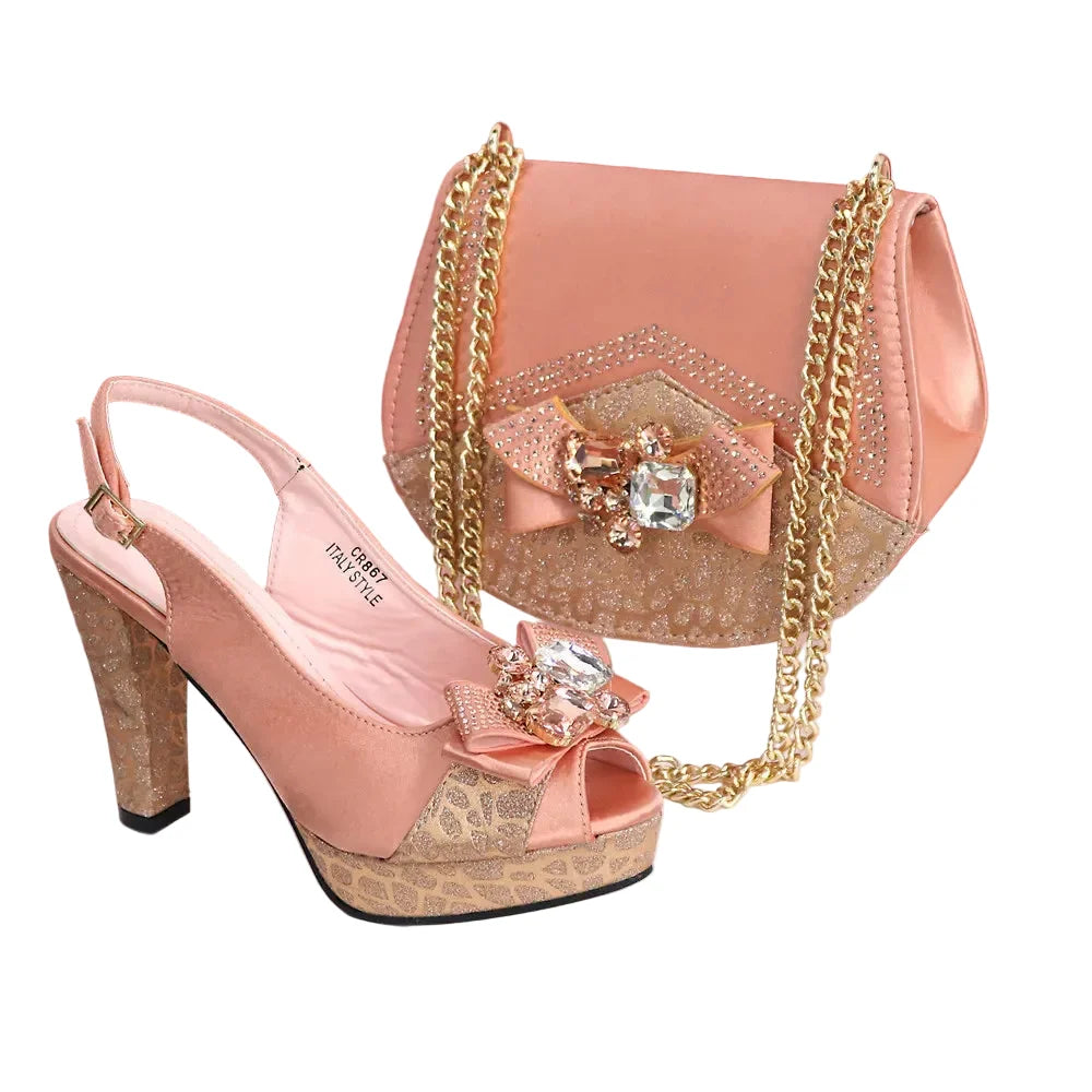Newest Pumps Women High Heels Shoes and Bags Set JNB54