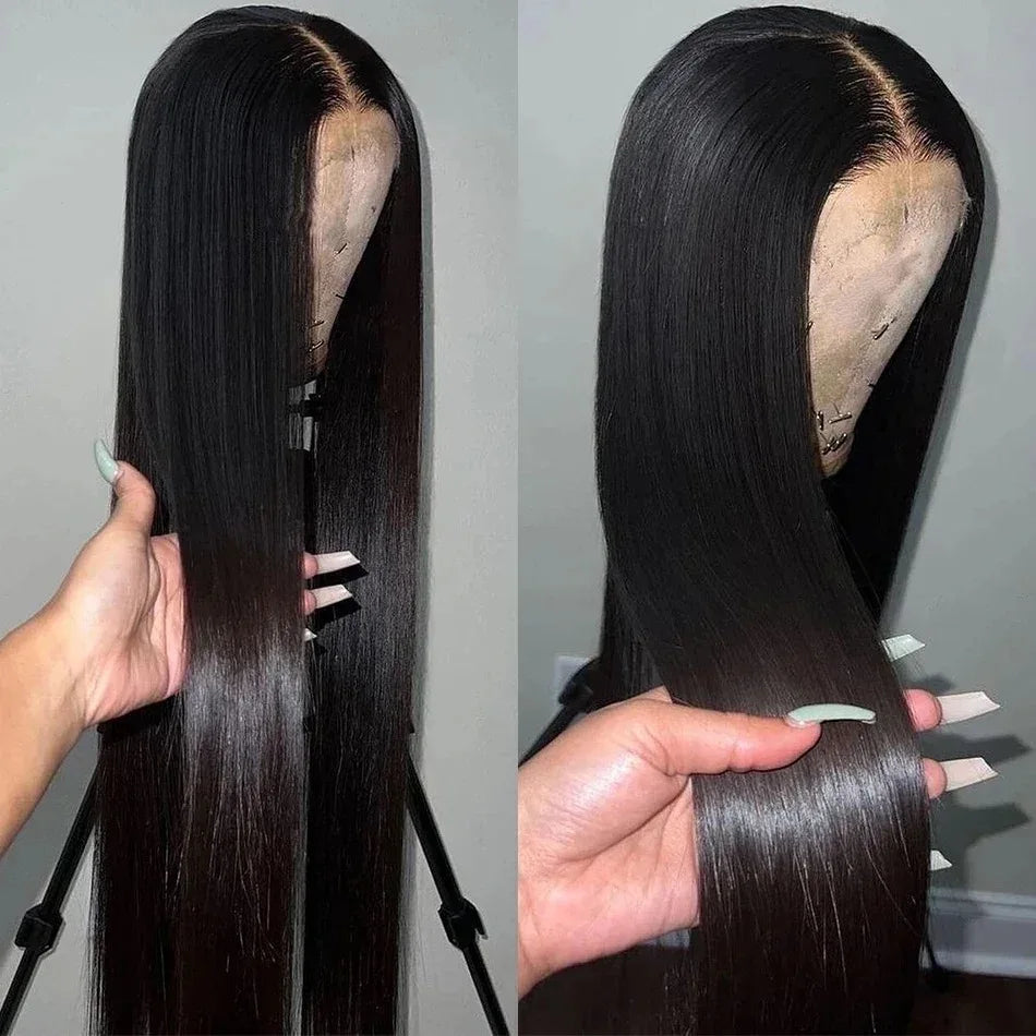 Long Straight 13X4 Lace Frontal Wig Black Color Synthetic Wigs For Black Women Preplucked With Baby Hair Bleach Knots Glueless