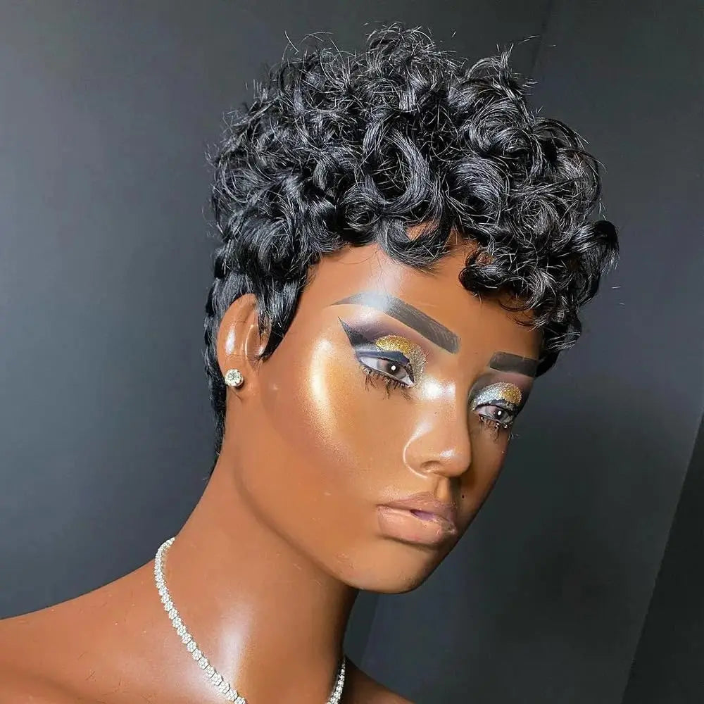 hort Pixie Wigs for Black Women Short Black Curly Pixie Wigs Synthetic Hair Wigs for Black Women Natural Wavy Black Pixie *China