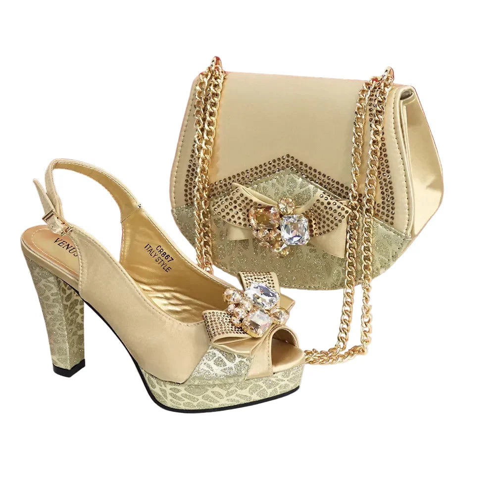 Newest Pumps Women High Heels Shoes and Bags Set JNB54