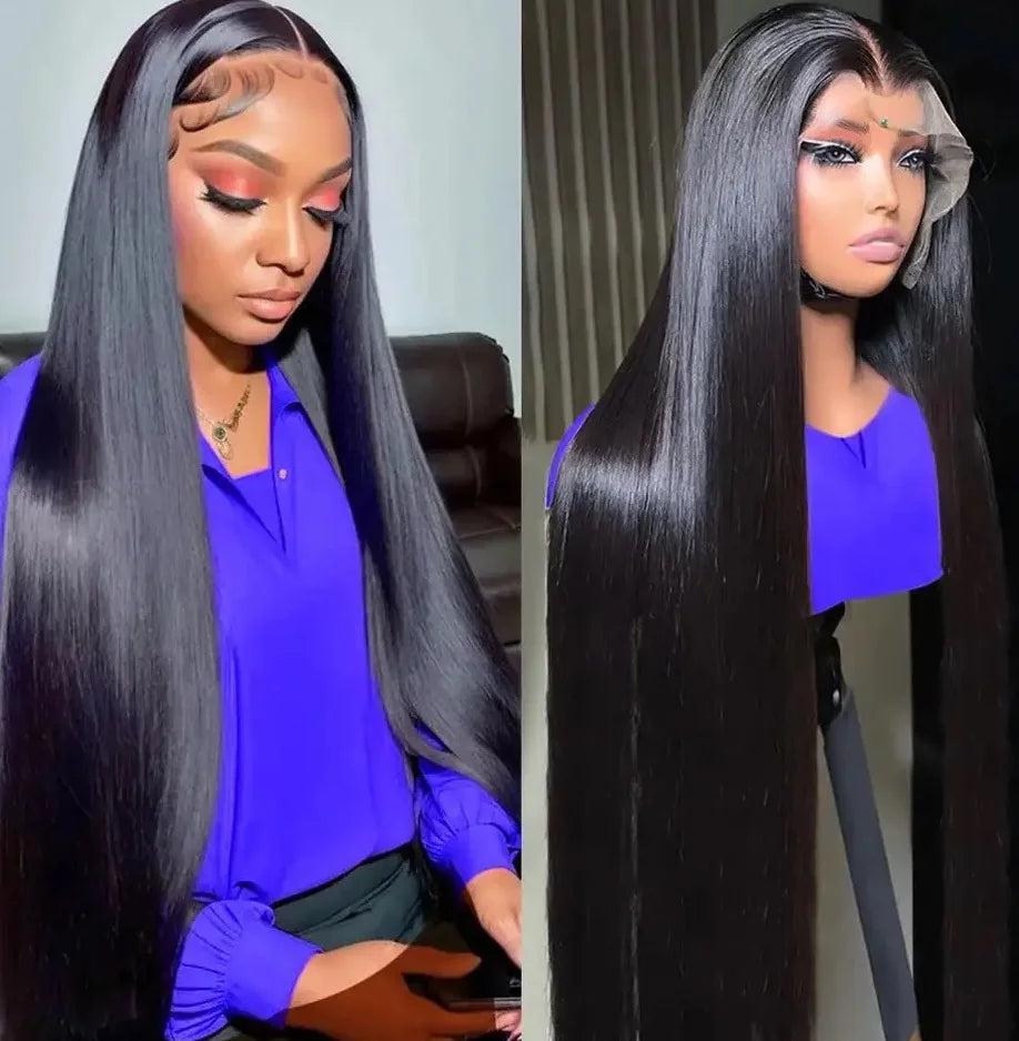Long Straight 13X4 Lace Frontal Wig Black Color Synthetic Wigs For Black Women Preplucked With Baby Hair Bleach Knots Glueless