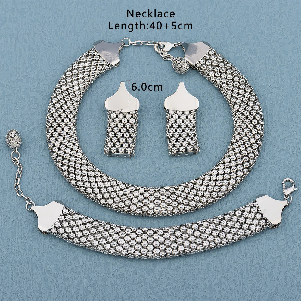Dubai Hollow Earrings Necklace Jewelry Set Women Fashion Luxury Punk Jewellery Choker Bracelet Wholesale Accessories Party Gift