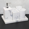 European Style 5-Piece Bathroom Accessory Set with Faux Marble Design - Includes Soap Dispenser, Toothbrush Holder, Tumbler, Soap Dish, and Tray - Elegant Vanity Countertop Ensemble for Home or Hotel Decor