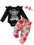 Newborn Baby Girl Clothes | 12-18 Months Outfits | Infant Romper Ruffle Floral Pants | Cute Toddler Baby Girl Clothes Set | Black Floral - # BAAA51210004