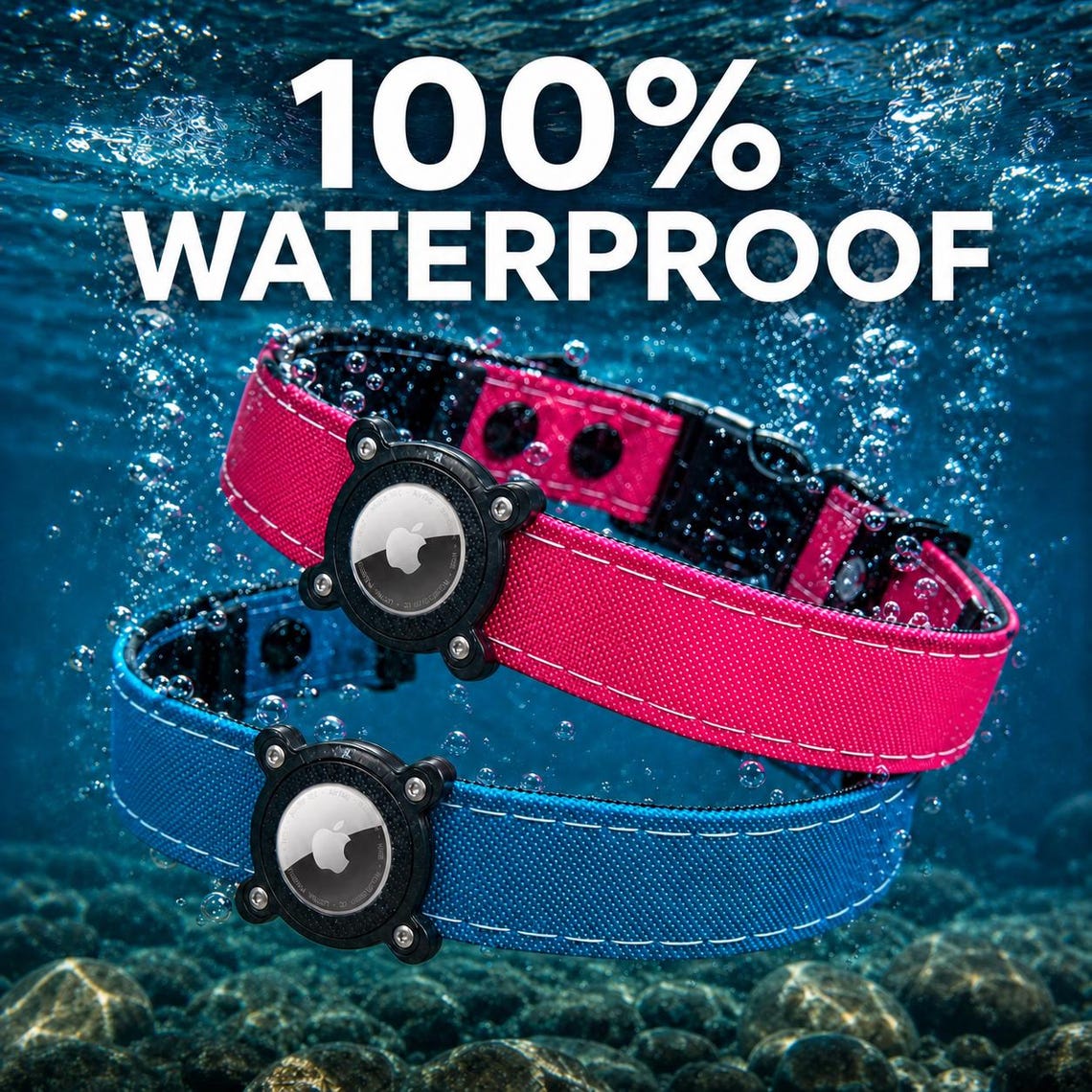 Rugged Waterproof AirTag Dog Collar with Holder